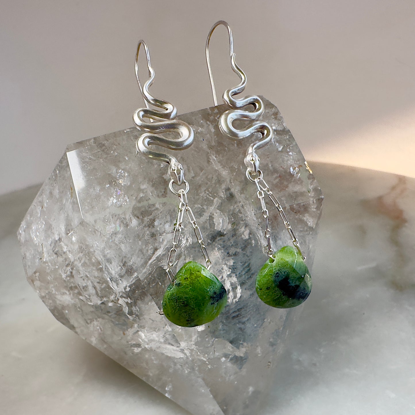Serpent Earrings with Jade