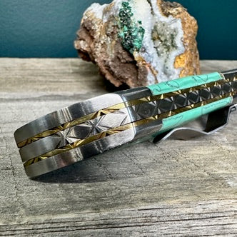 Tanto Style Damascus Steel Blade and Turquoise Resin Handle Utility Knife