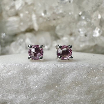 Pink Sapphire Stud Earrings | Sterling Silver
