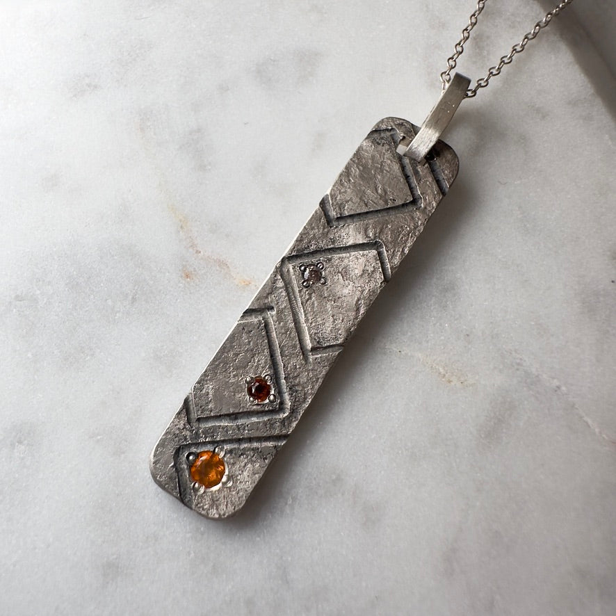 Squares Pendant with Opal, Zircon and Garnet