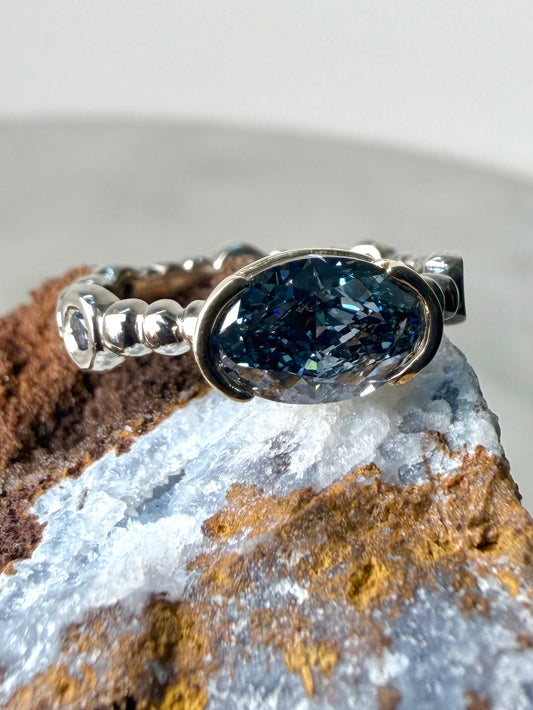 Indigo Blue Diamond Pebble Ring | 14k Yellow Gold & 14k White Gold