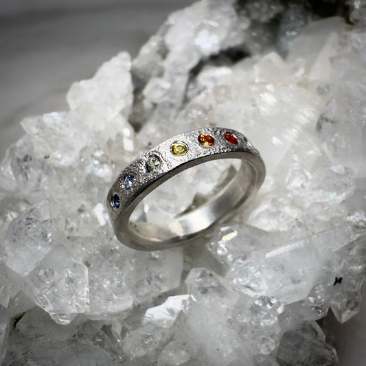 Granite Band with Rainbow Sapphires | Sterling Silver