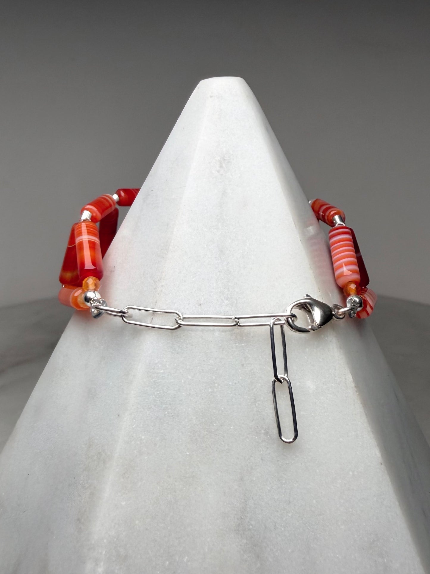Striped Carnelian Lattice Bracelet | Sterling Silver
