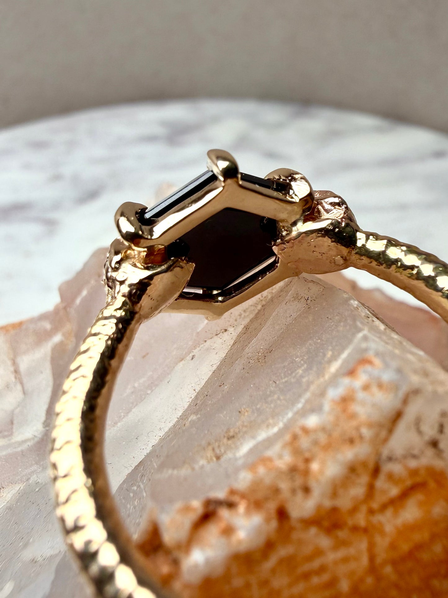 Geometric Spinel Snake Bite Statement Ring | 14k Yellow Gold