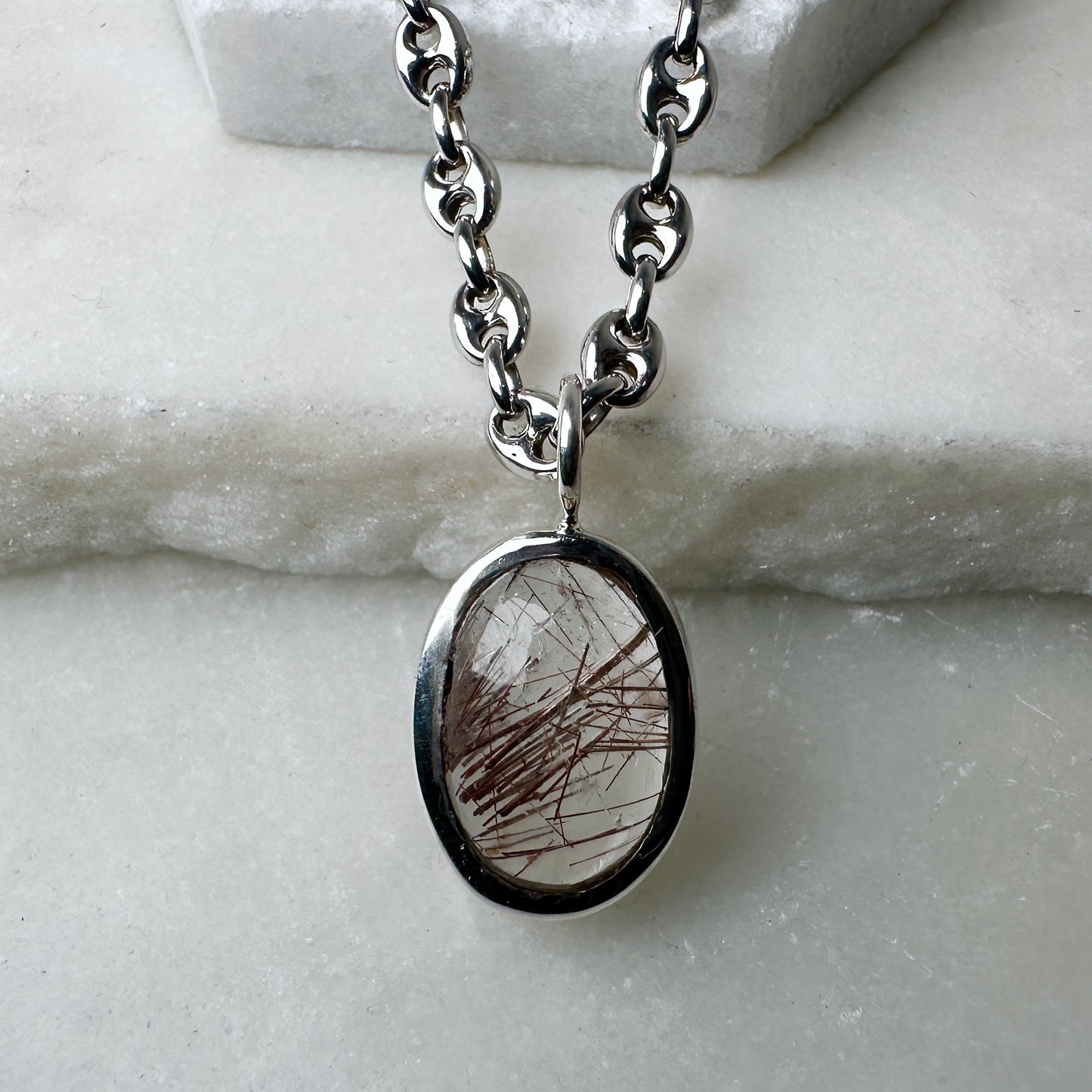 Red Rutile Quartz Charm Pendant | Sterling Silver