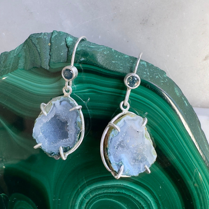 Tabasco Geode Earrings with Silky Teal Sapphires
