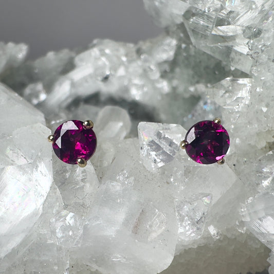 Rhodolite Garnet Stud Earrings | 14k Yellow Gold