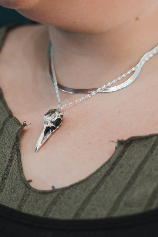 Raven Skull Pendant | Sterling Silver