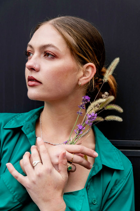 Lab Grown Emerald Huggie Hoops | 14k Yellow Gold