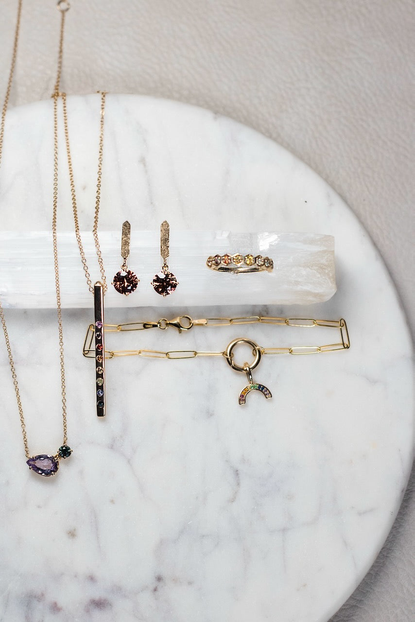 Rose Zircon Drop Earrings | 14k Yellow Gold