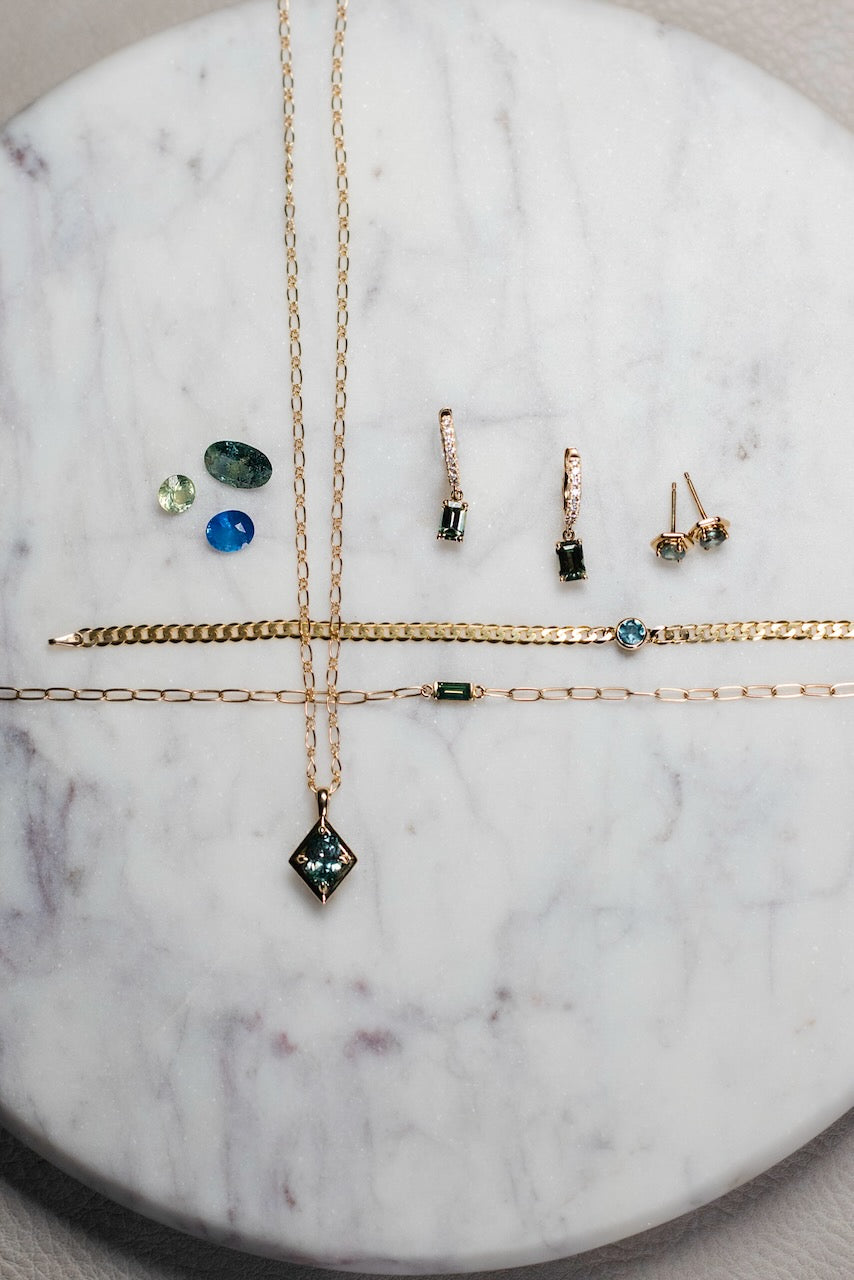 Montana Sapphire Geometric Pendant | 14k Yellow Gold