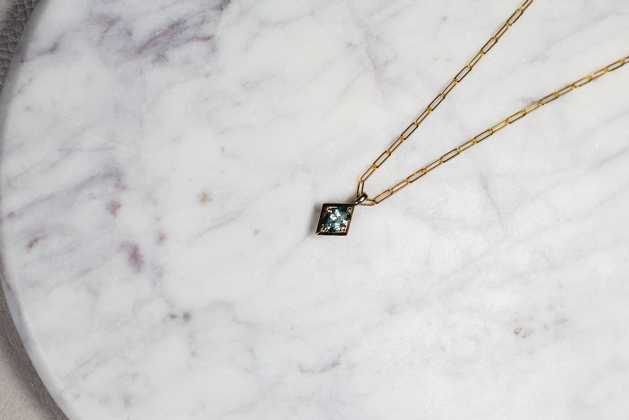 Montana Sapphire Geometric Pendant | 14k Yellow Gold