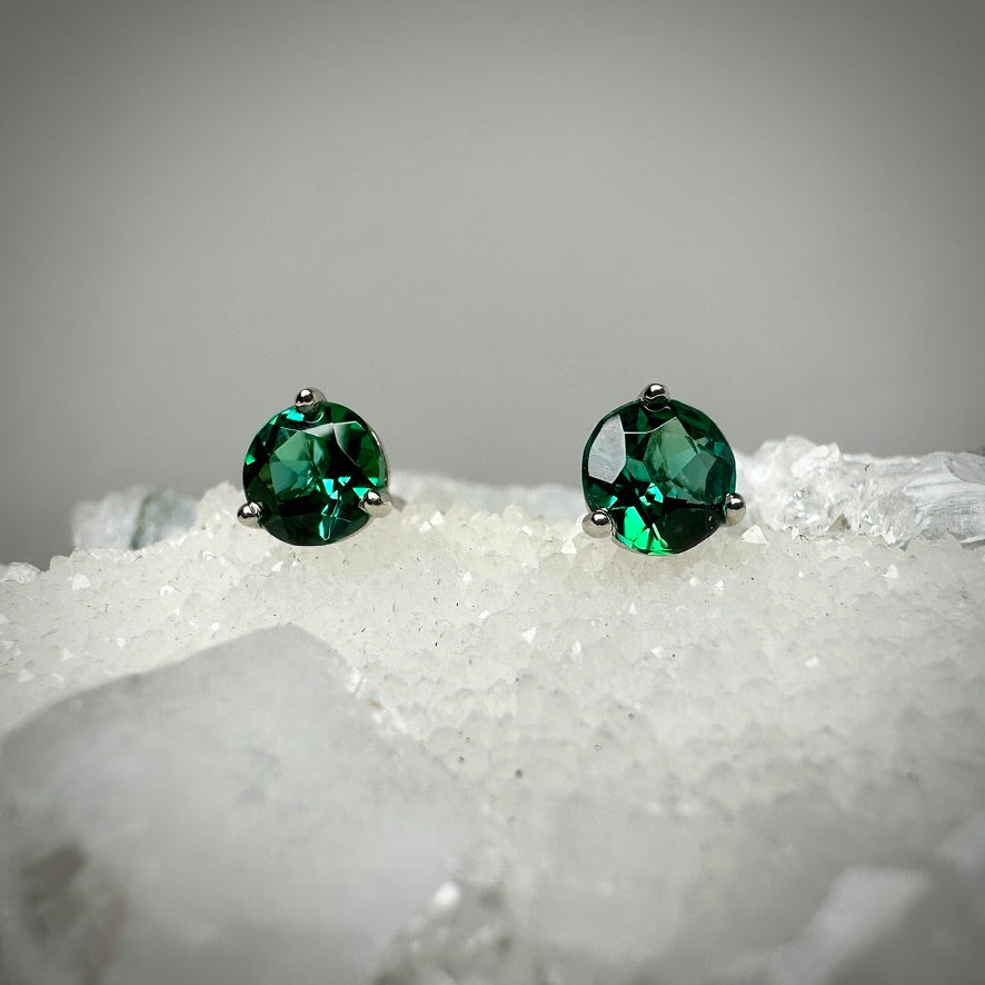 Teal Tourmaline Studs | 14k White Gold