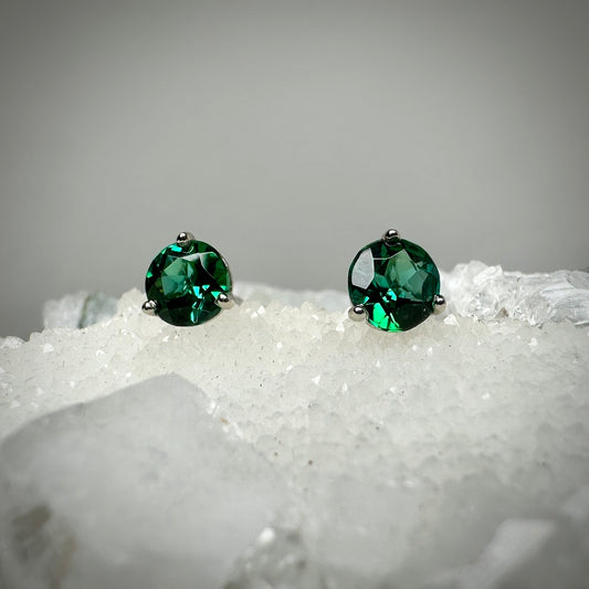 Teal Tourmaline Studs | 14k White Gold