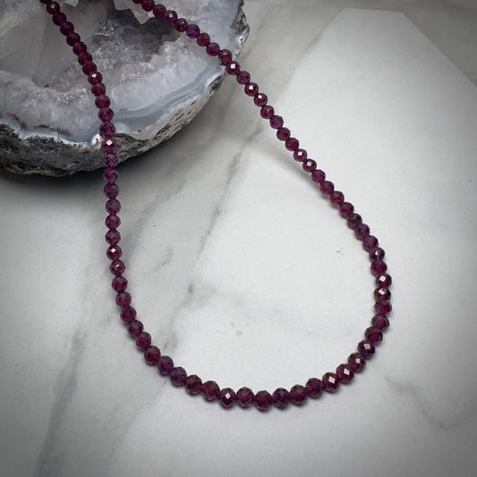 Faceted Rhodolite Garnet Beaded Necklace | Sterling Silver