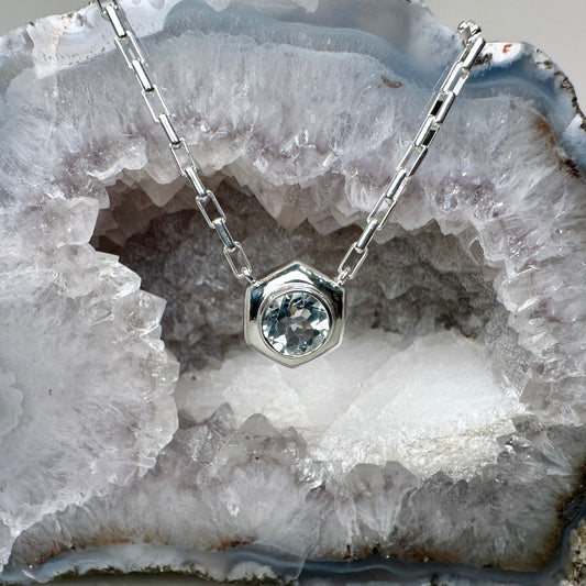 Aquamarine Hexagon Necklace | Sterling Silver