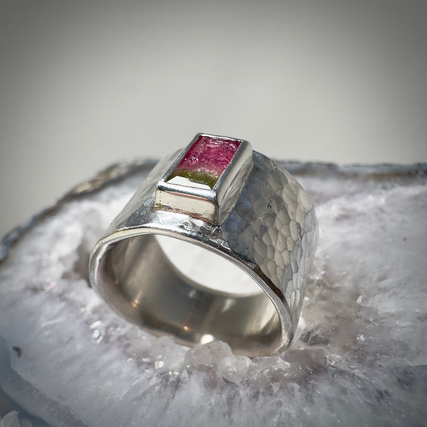 Watermelon Tourmaline Wide Band Ring