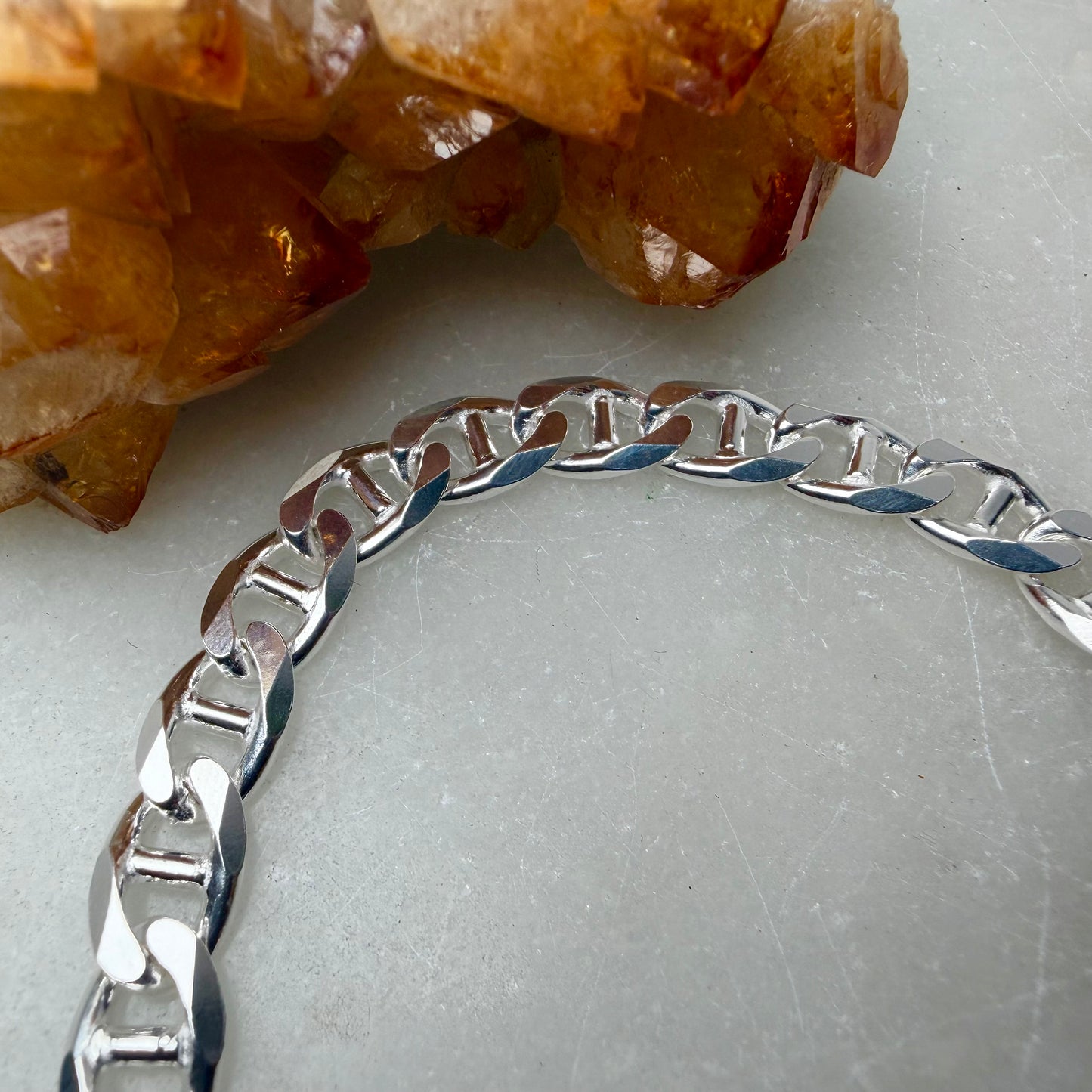 Diamond Cut Anchor Chain Bracelet | Sterling Silver