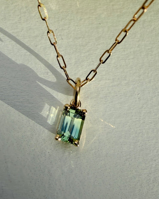 Blue Green Sapphire Charm | 14k Yellow Gold