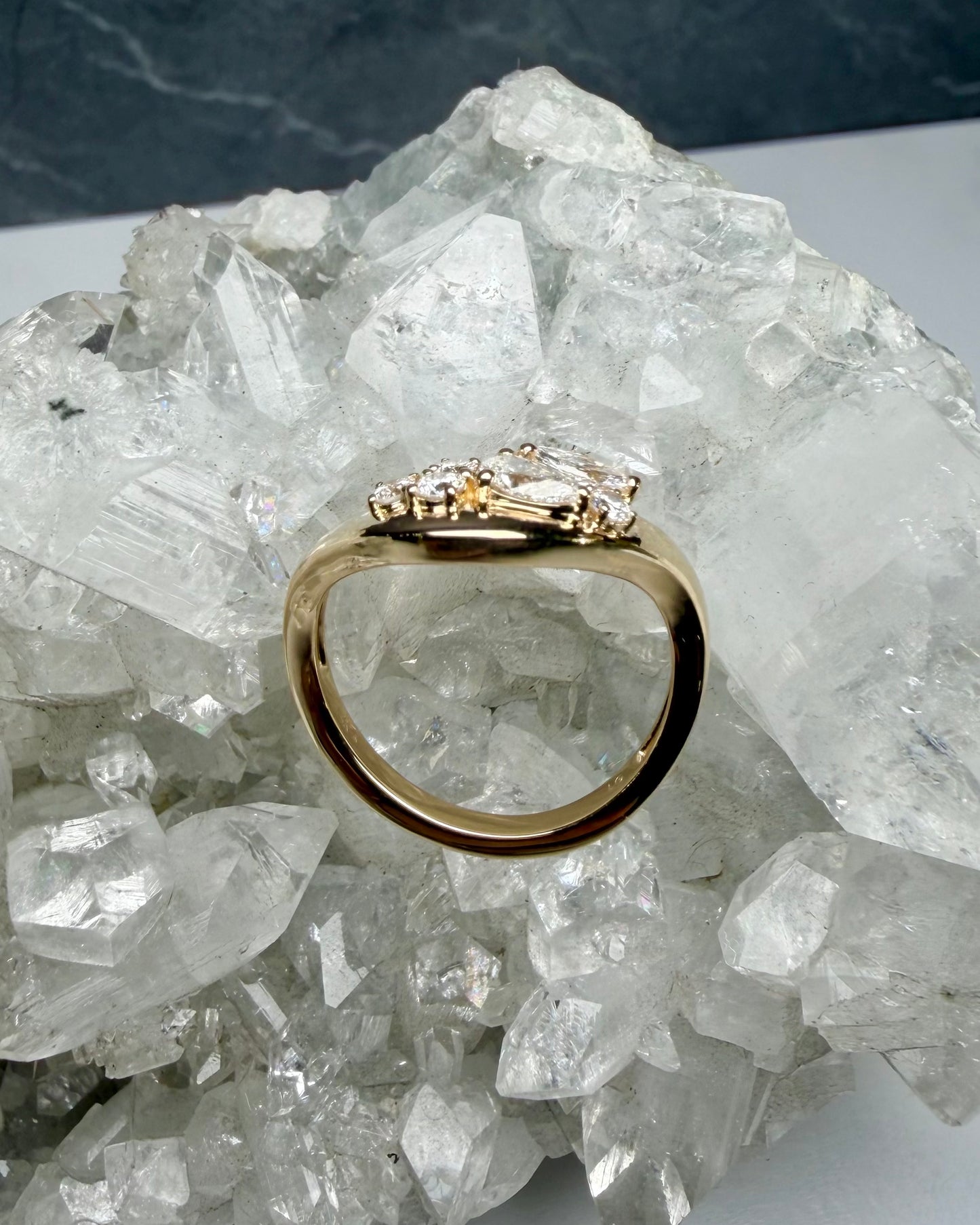 Asymmetrical Diamond Cluster Ring | 14k Yellow Gold