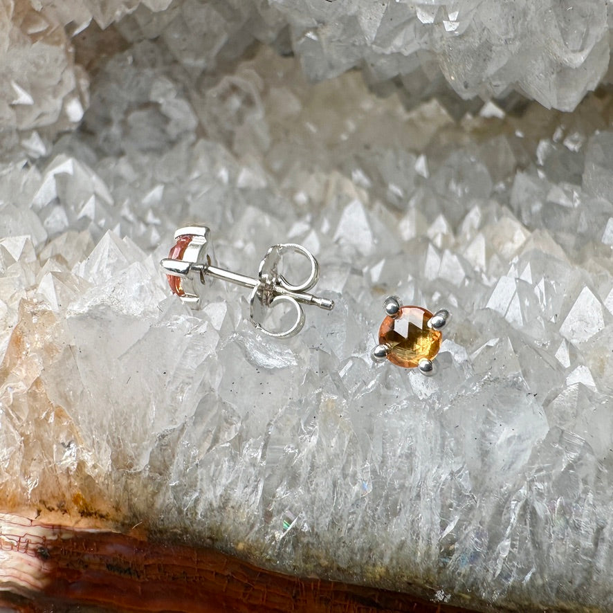 Orange Sapphire Stud Earrings | Sterling Silver