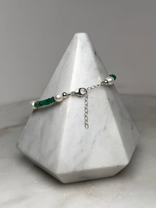 Emerald & Pearl Bracelet | Sterling Silver