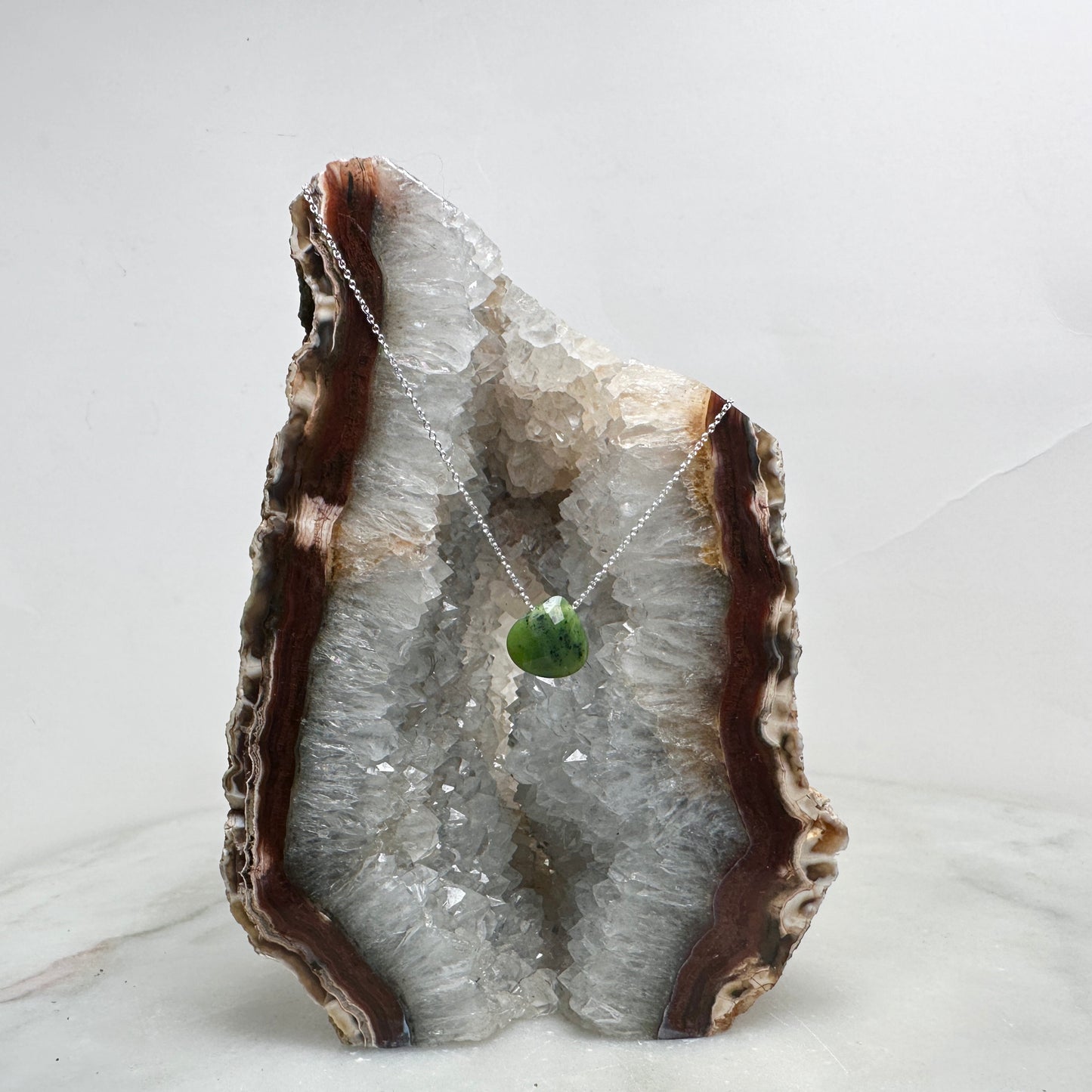 Canadian Jade Teardrop Floating Necklace | Sterling Silver