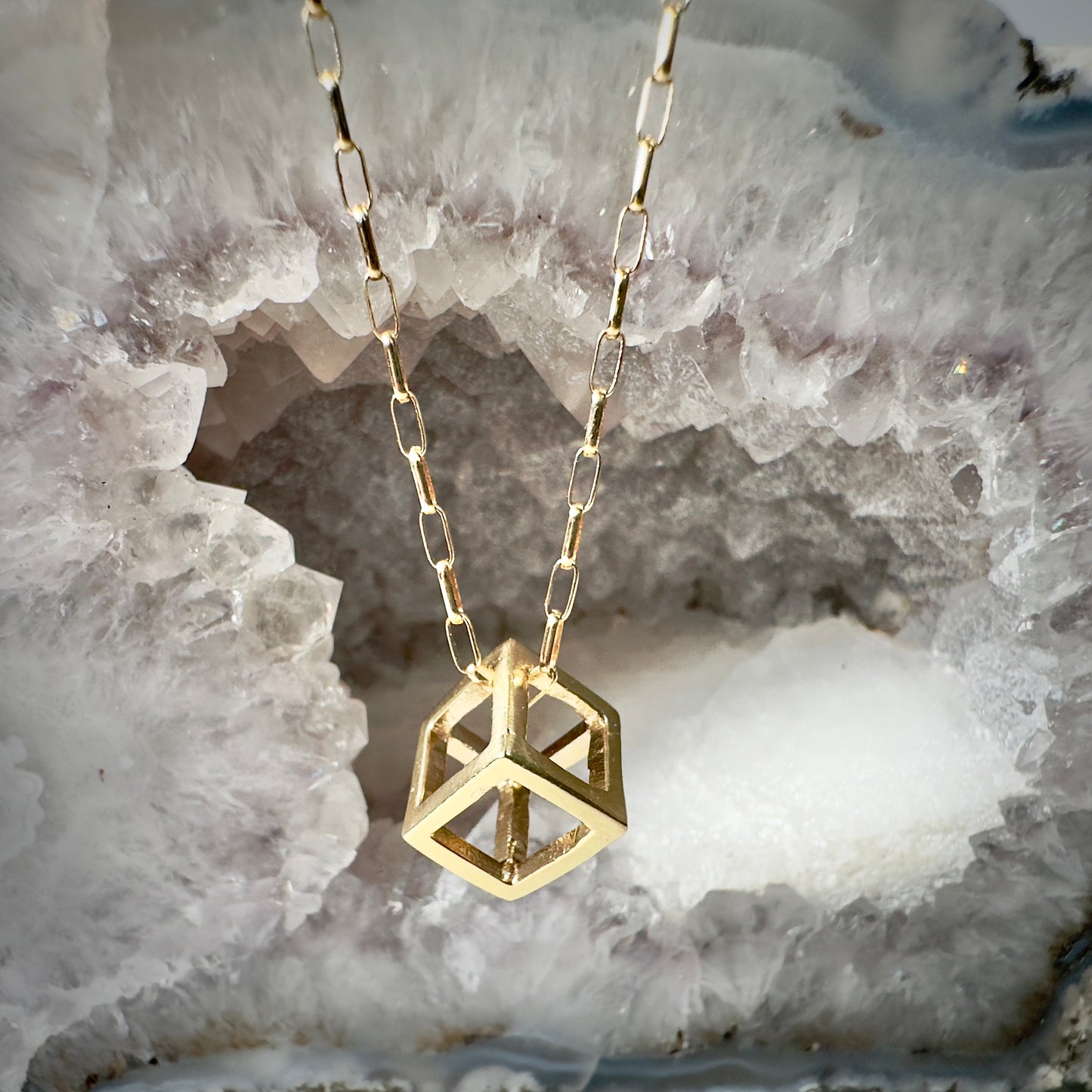 14k Gold Cube Pendant | Small