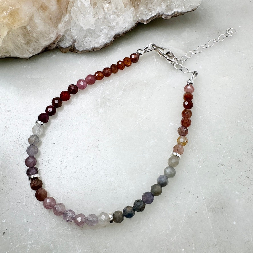 Multicolor Spinel Beaded Bracelet | Sterling Silver