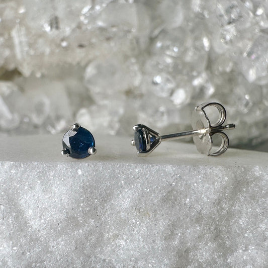 Blue Sapphire Stud Earrings | Sterling Silver