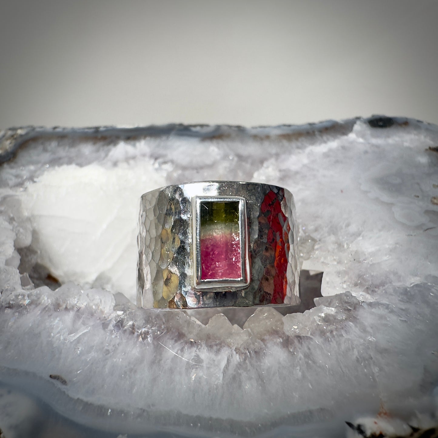 Watermelon Tourmaline Wide Band Ring
