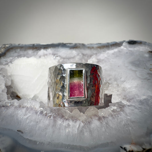 Watermelon Tourmaline Wide Band Ring