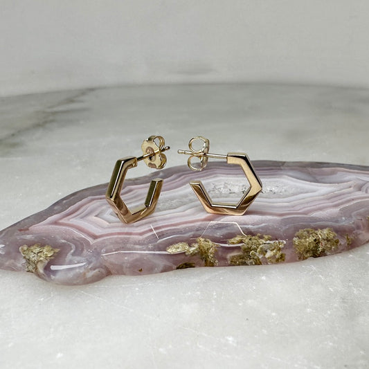 Hexagonal Hoop Earrings | 14k Yellow Gold
