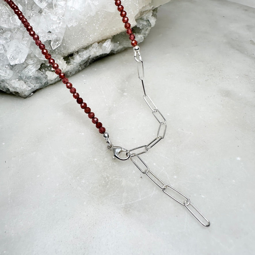 Faceted Red Garnet Beaded Necklace | Sterling Silver