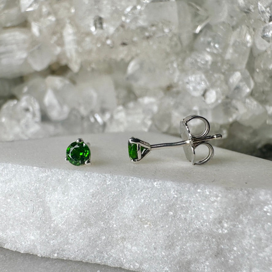 Green Chrome Diopside Stud Earrings | Sterling Silver