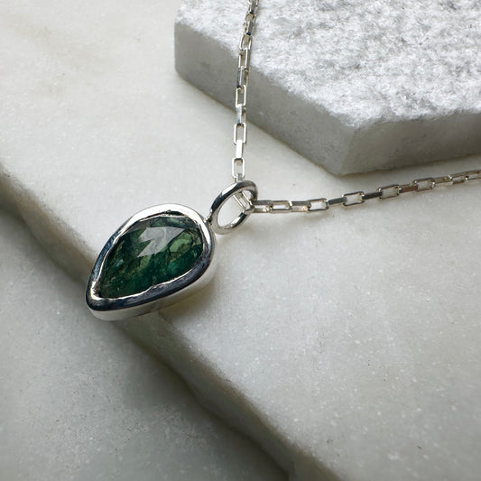 Sapphire Rose Cut Charm Pendant | Sterling Silver