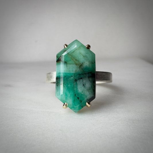 Floating Emerald Ring | Sterling Silver/14k Yellow Gold