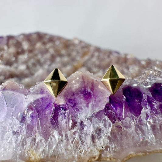 Geometric Diamond Shaped Stud Earrings | 14k Yellow Gold