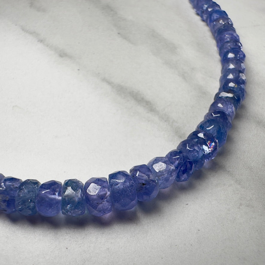 Tanzanite Beaded Necklace with Paperclip Chain