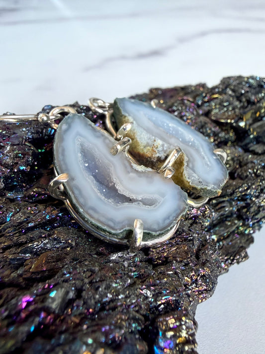 Pastel Blue Geode Earrings | Sterling Silver
