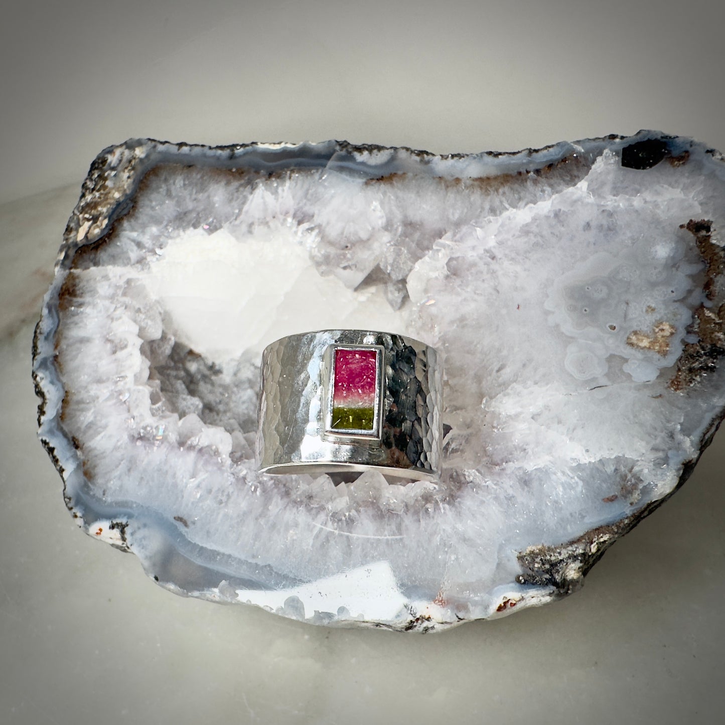 Watermelon Tourmaline Wide Band Ring