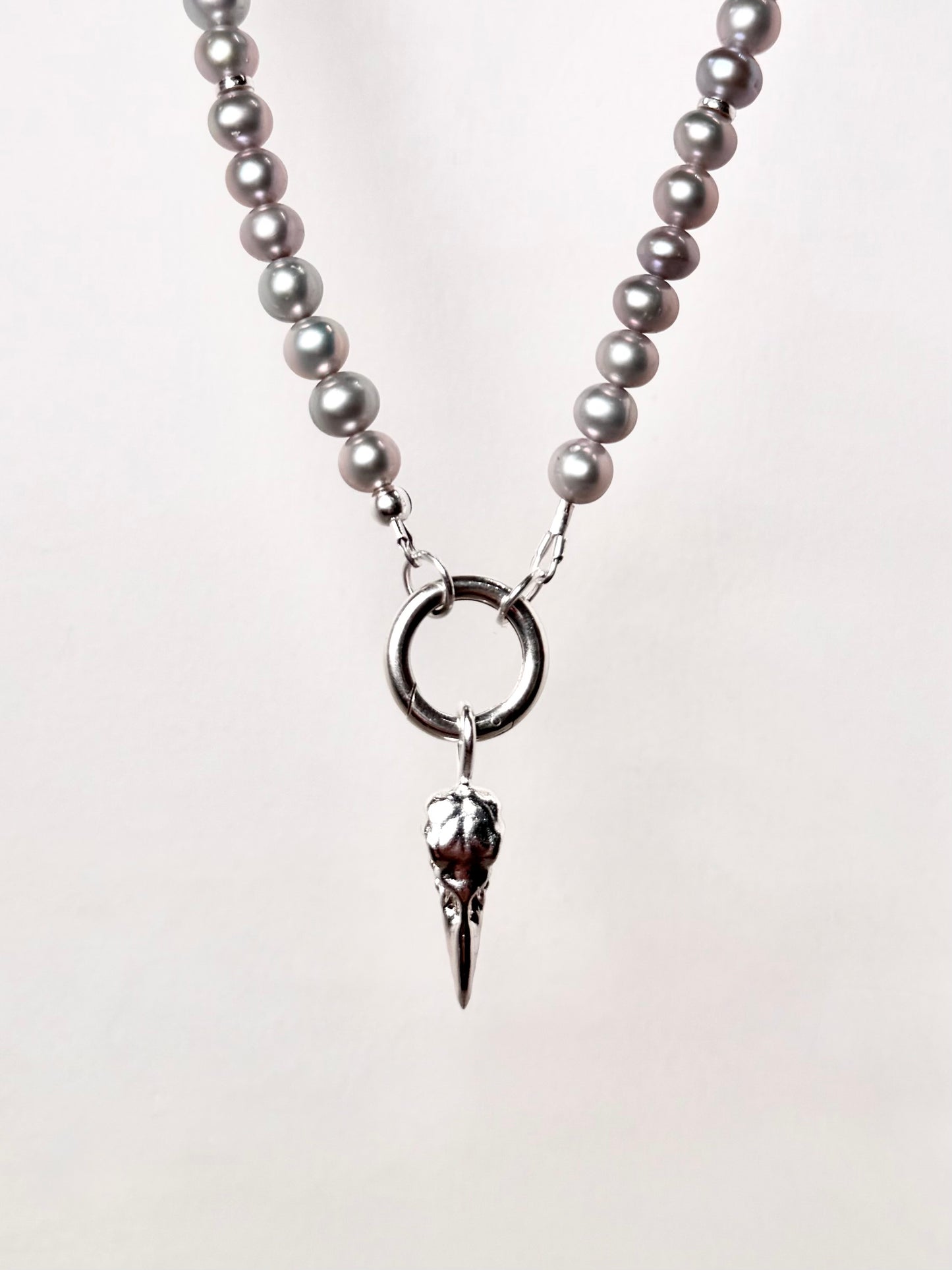Grey Pearl Necklace with Circle Charm Clasp | Sterling Silver
