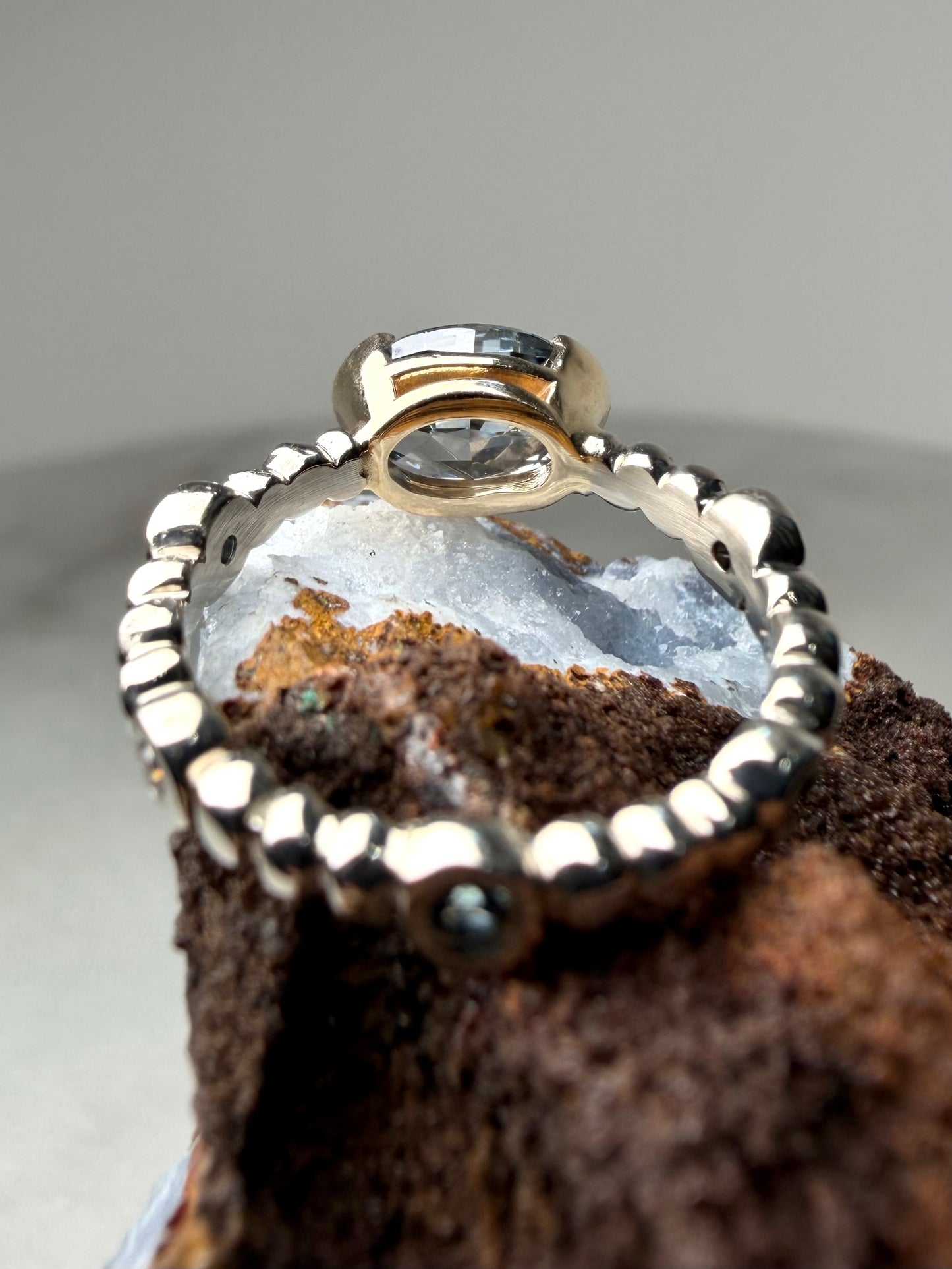Indigo Blue Diamond Pebble Ring | 14k Yellow Gold & 14k White Gold