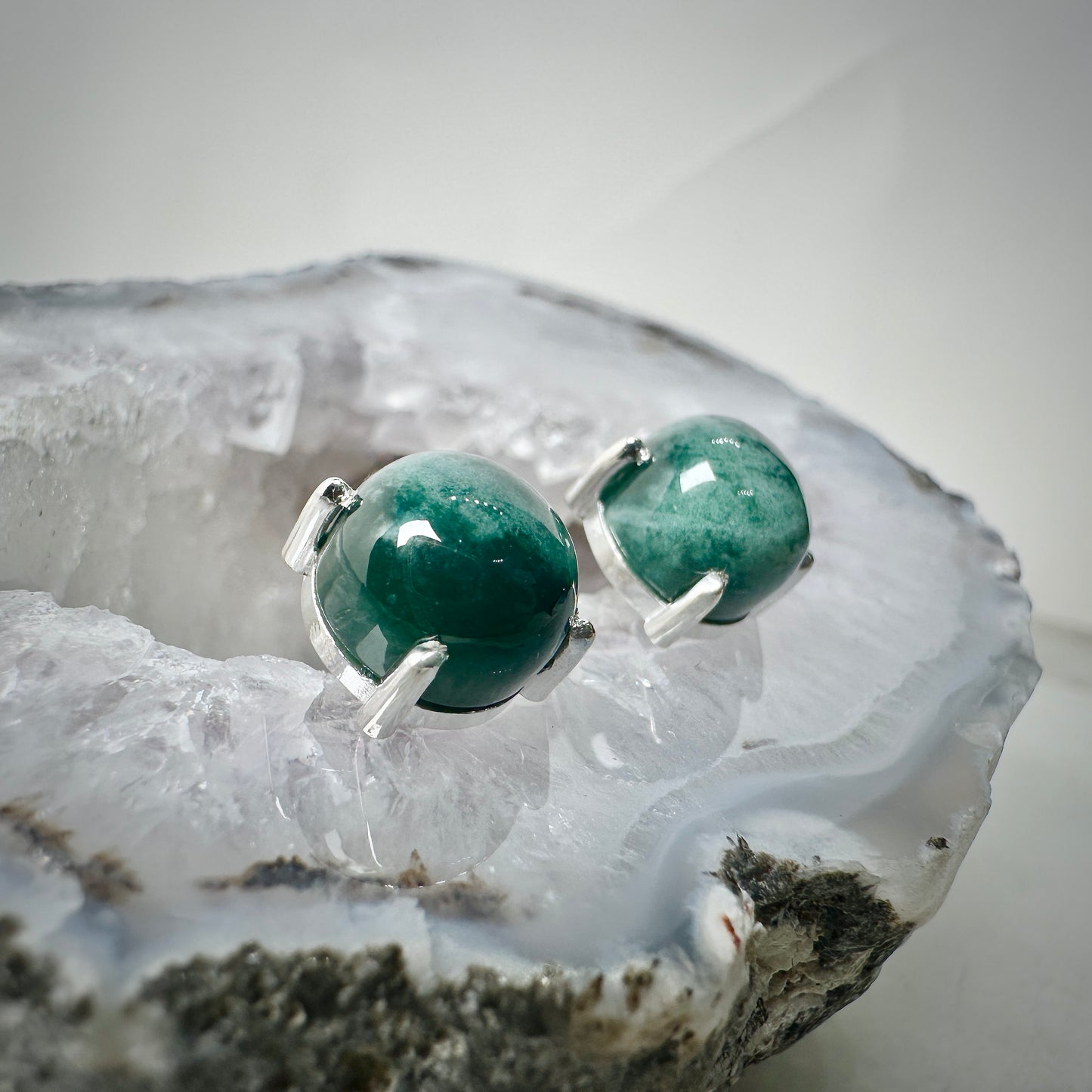 Guatemalan Jade Stud Earrings | Sterling Silver