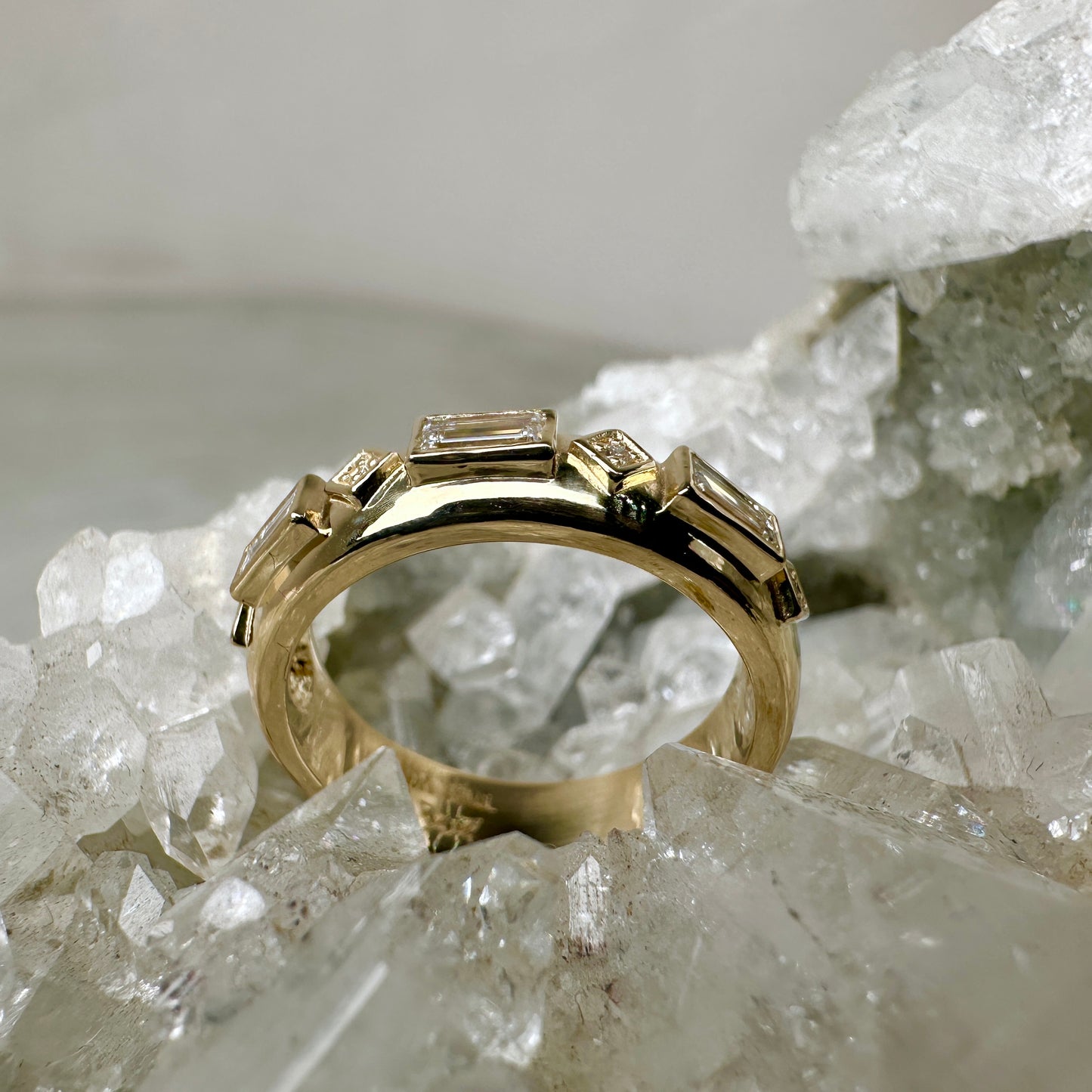 Wide Band Baguette Diamond Ring | 14k Yellow Gold