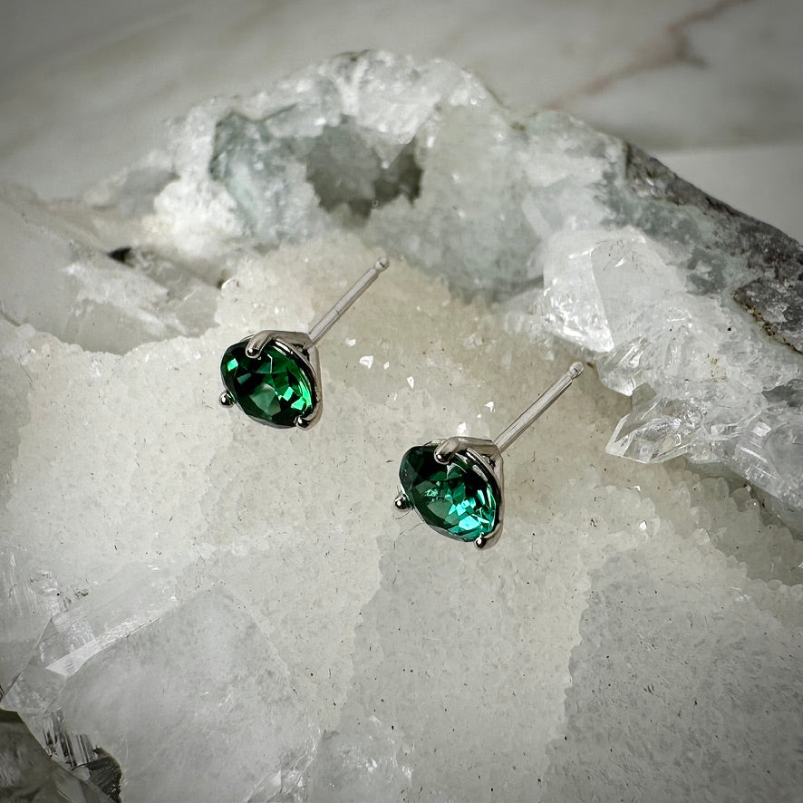 Teal Tourmaline Studs | 14k White Gold