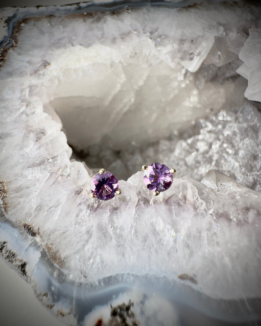 Amethyst Studs | 14k Yellow Gold