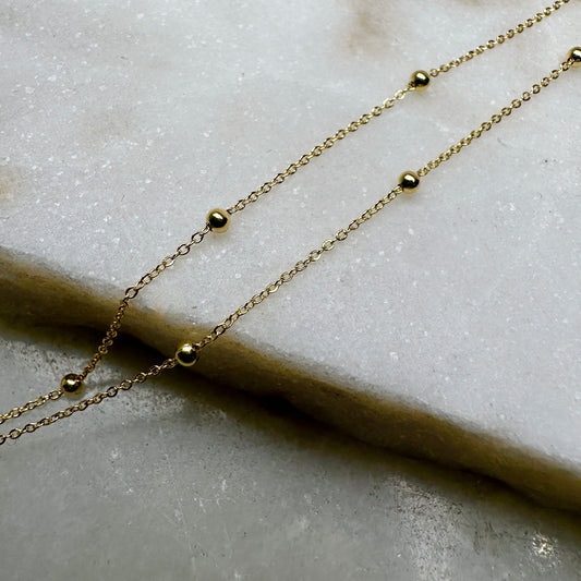 Fine Cable Chain with Beaded Stations | 14k Yellow Gold