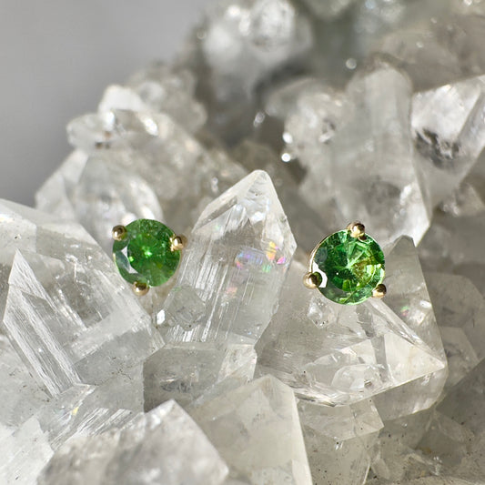 Tsavorite Garnet Stud Earrings | 14k Yellow Gold