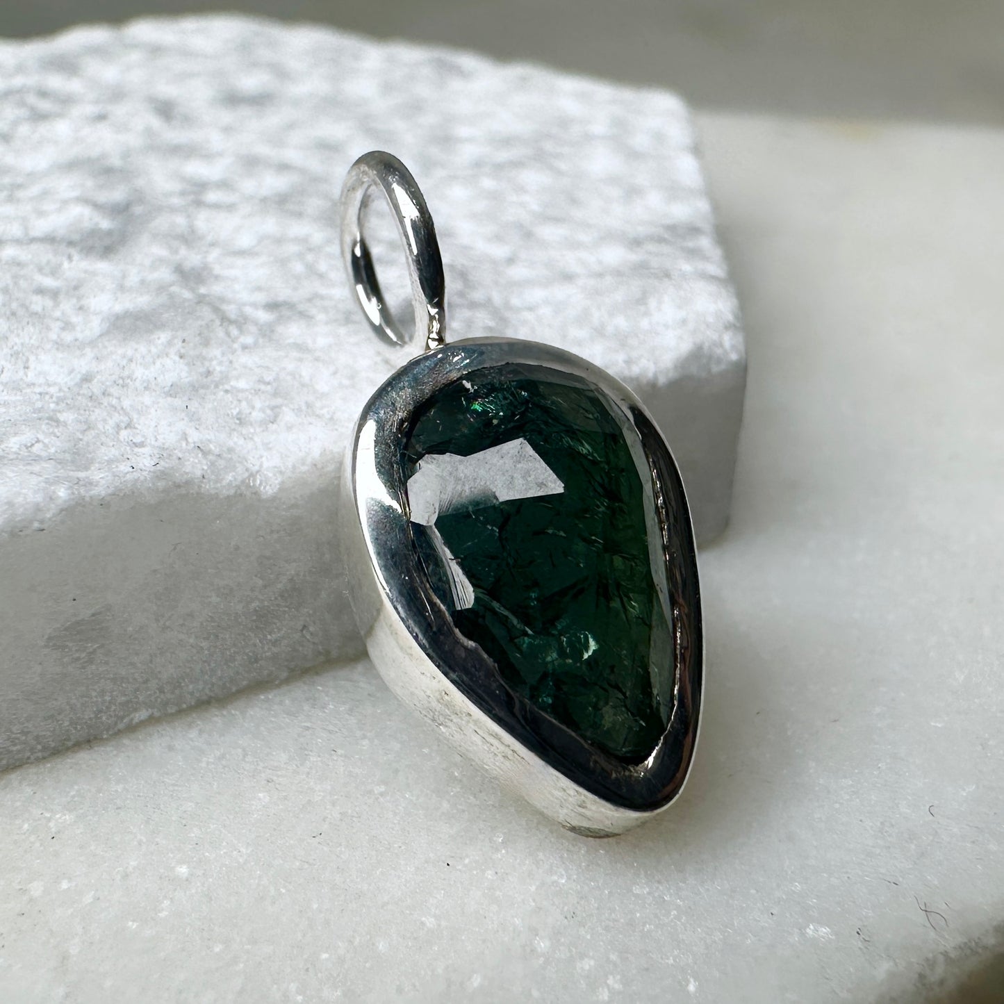 Sapphire Rose Cut Charm Pendant | Sterling Silver